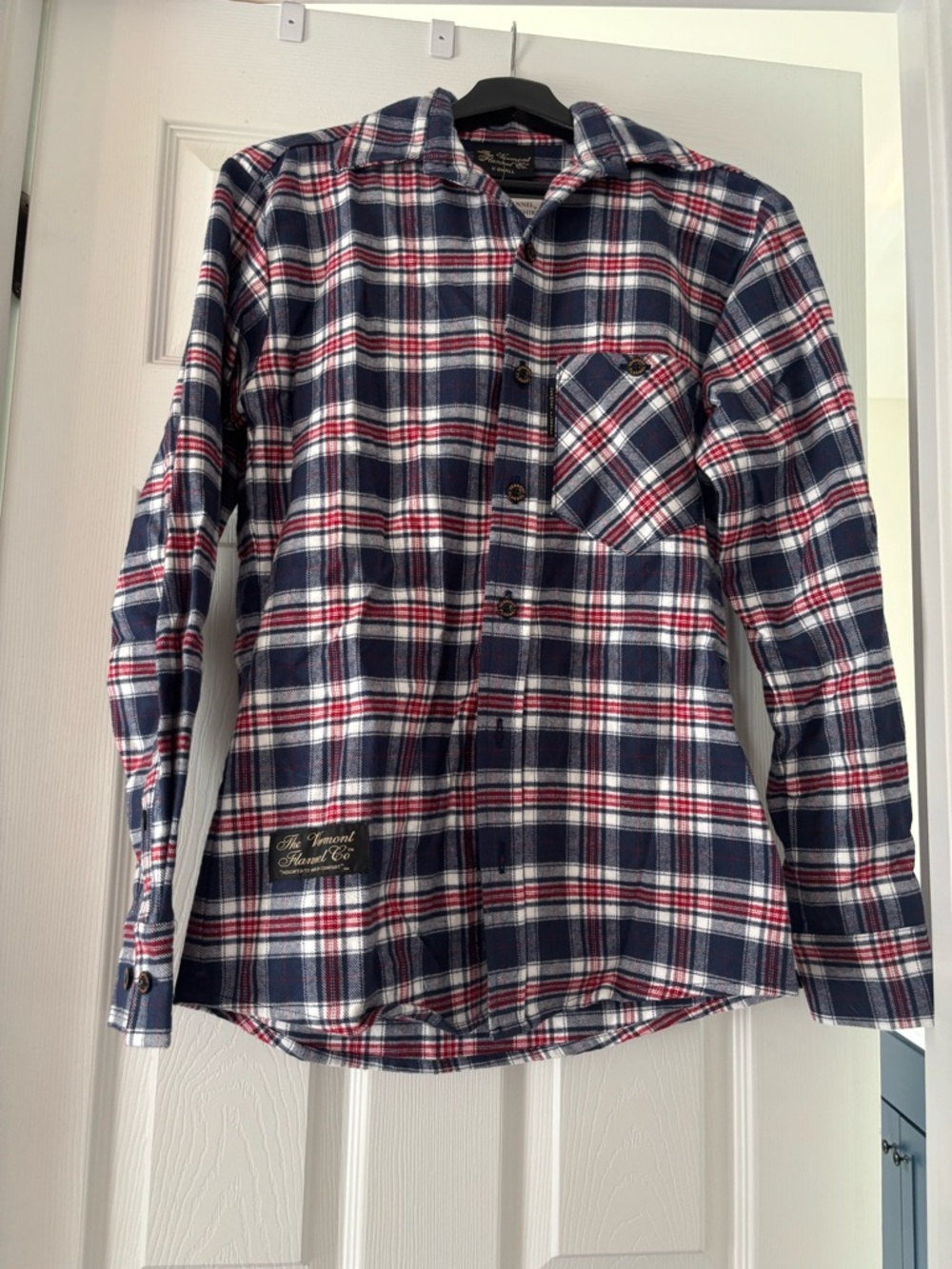 Navy, Red & White Fitted Plaid Button-Down Shirt by The Vermont Flannel Co.